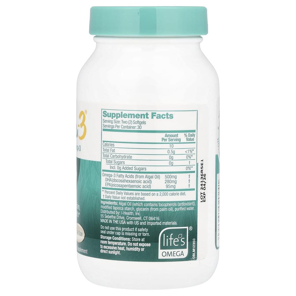 Ovega-3 Plant-Based Omega-3, 500Mg, 60 Mini Softgels (250Mg Per Softgel)