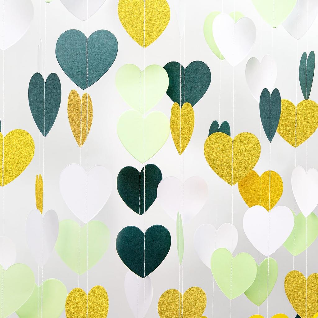 Rose-Gold Pink Burgundy Valentines Decorations - Paper Heart Garland 52ft Hanging Streamer Banner Engagement Mothers Day Wedding Anniversary Bridal