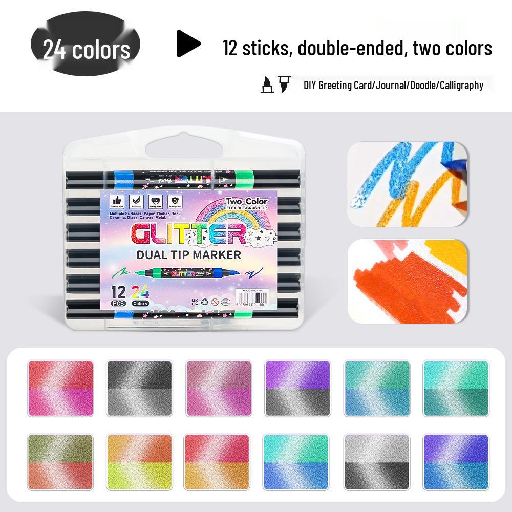 Dual-Color Double-Ended Acrylic Flash Marker Pen for Handwriting
