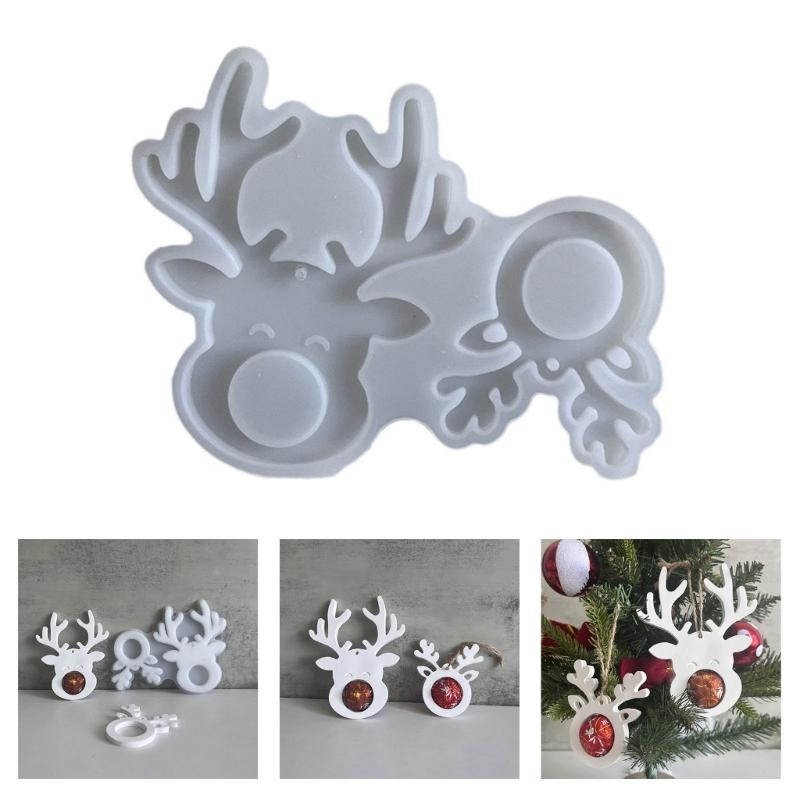 2 Cavities Deer Silicone Molds Reindeer Pendant Mould with Hole for Making Candle Christmas Tree Decoration Epoxy Resin