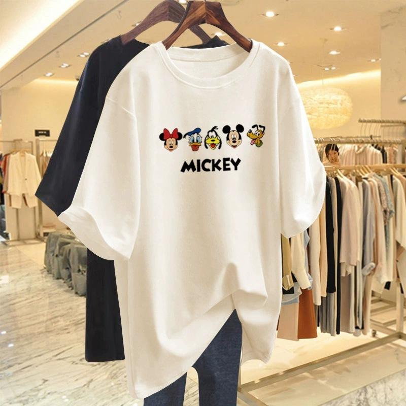 Cartoon Short-sleeved T-shirt Women's Summer New Large Size Loose Medium and Long Half-sleeved T-shirt Pure Cotton Top Bottoming Shirt