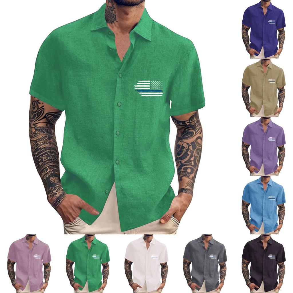 Men'S Casual Loose Short Sleeved Printed Shirt With Fashionable Lapel Top