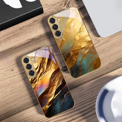 Gold Marble Texture For Samsung Galaxy S26 S20 FE S21 S22 S23 Plus S24 Ultra 25Ultra S21+ S9 S22 S8 Golden Glass Phone Case
