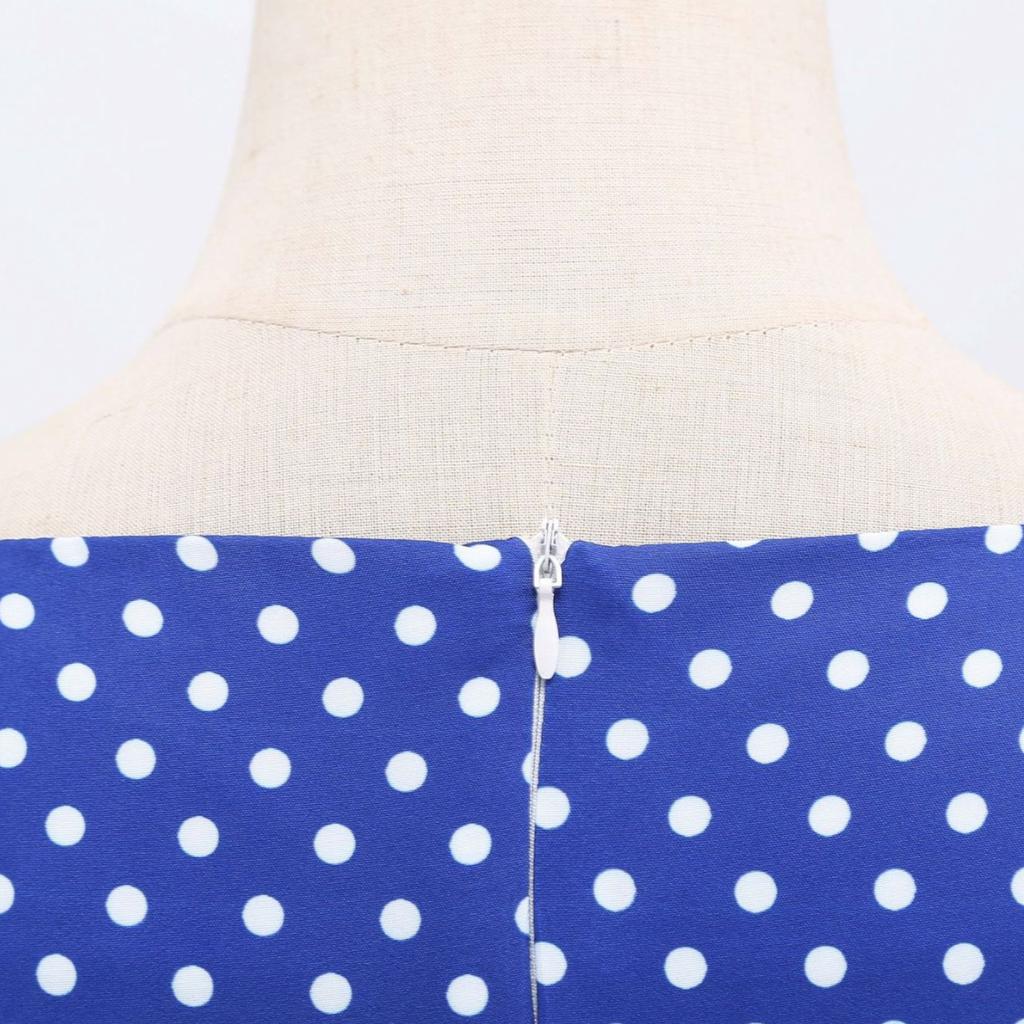 GMXIA Abito Vintage da Donna Stile Collo Quadrato Manica Corta Stampa a Pois Vita Svasata
