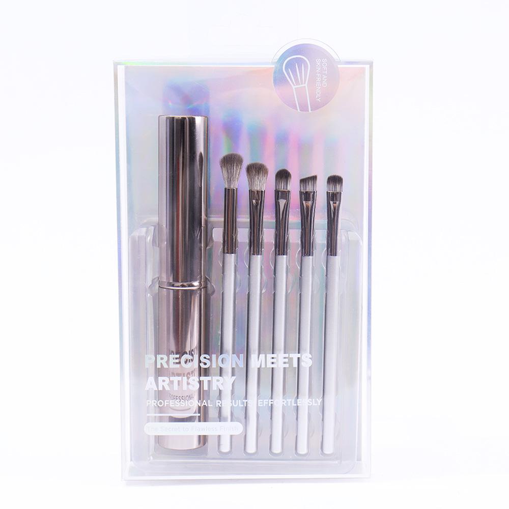 Cangzhou 5-teiliges Lidschattenpinsel-Set mit Aufbewahrungsbecher – Starker Griff, Minimale Puderaufnahme & Kein abfliegendes Puder