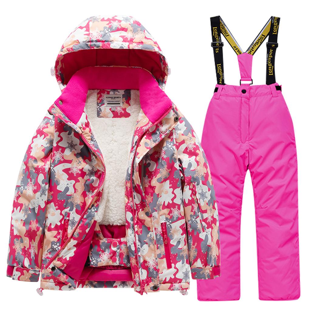 Children's Fashion Skiwear Set Boys' And Girls' Thickened Waterproof Warm Ski Suit Jacket And Trousers Outfit Set