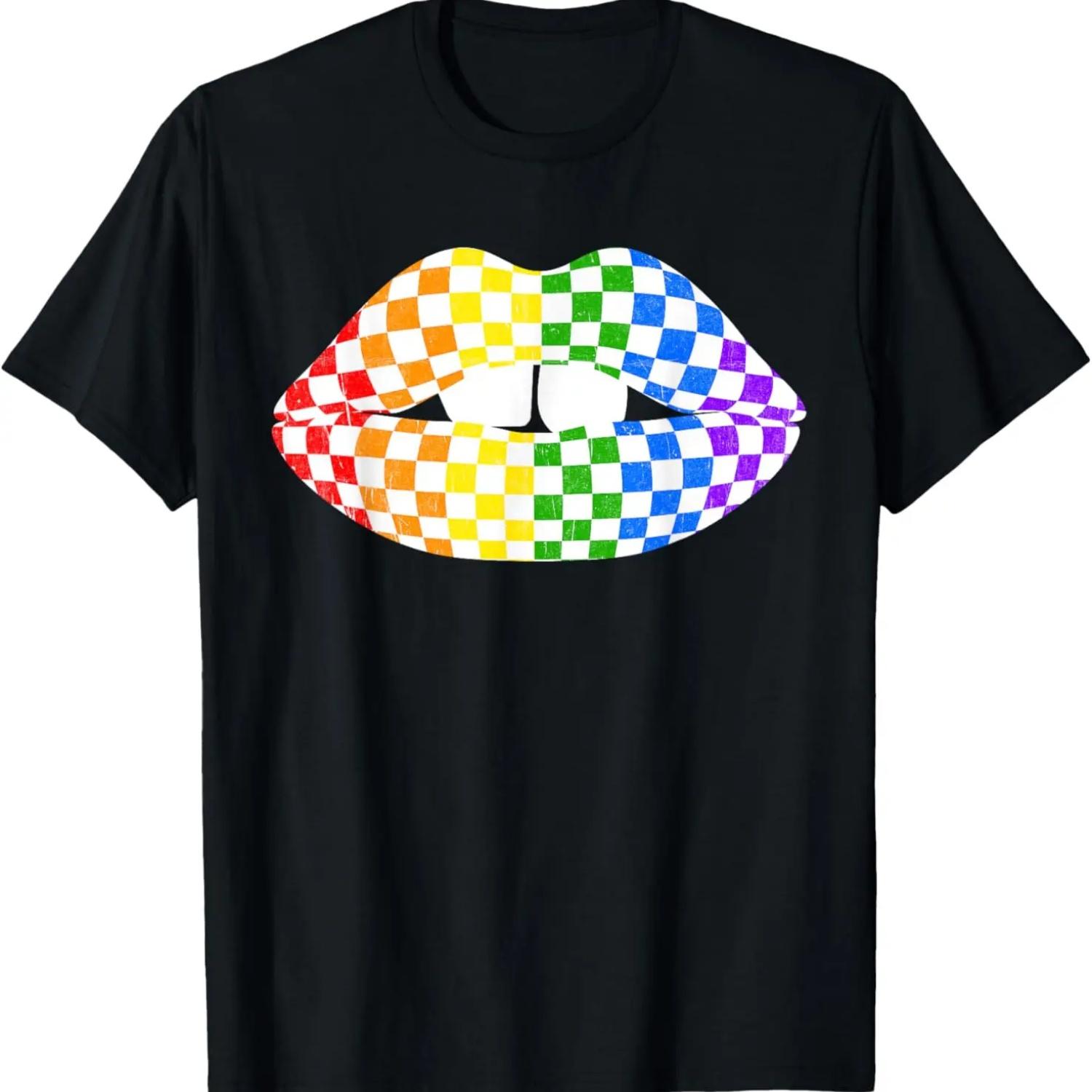 

LGBT Lips Rainbow Flag T-Shirt XXXXXL чорний