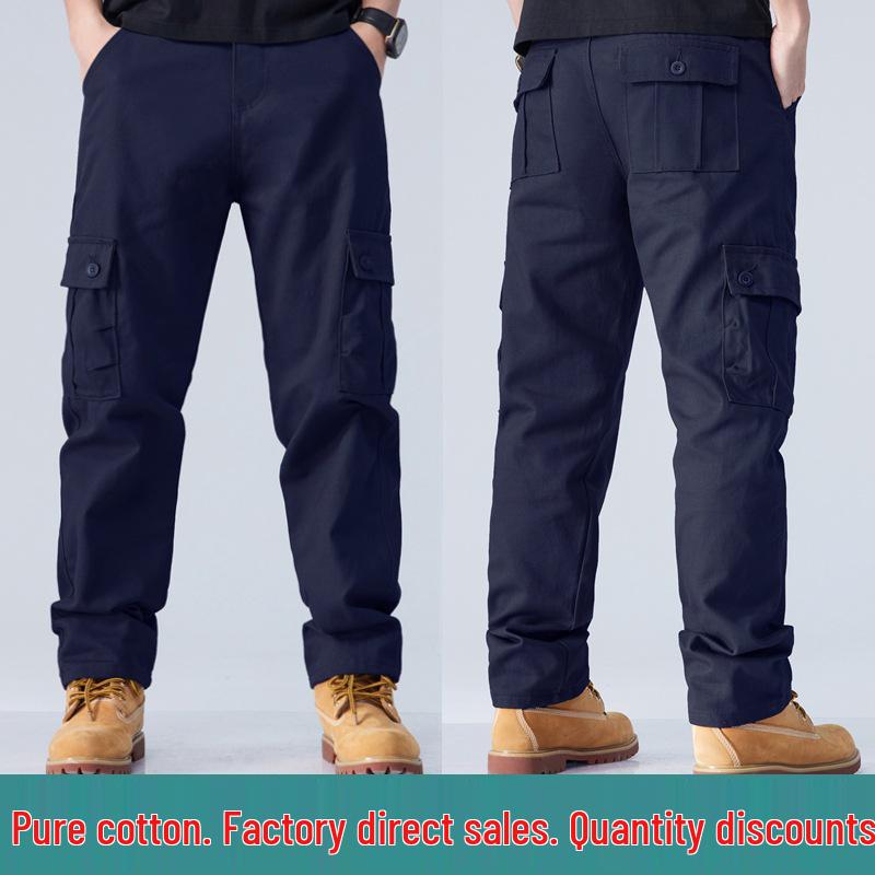 Men's Straight-Leg Pure Cotton Multi-Pocket Work Pants