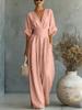 2026 European & American Spring/Summer Elegant Waist-Cinching V-Neck Women's Jumpsuit