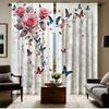 2PC Pink & Blue Rose Butterfly Sheer Curtains – HD Digital Print   Pocket Rod Top for Living Room & Bedroom – Home Decor Set