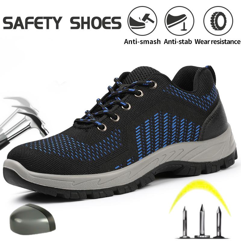 Men's Safety Shoes Anti Slip Working Shoes Breathe Waterproof Steel Toe Sneakers Anti Smashing Piercing Work Shoe Wear-resistant