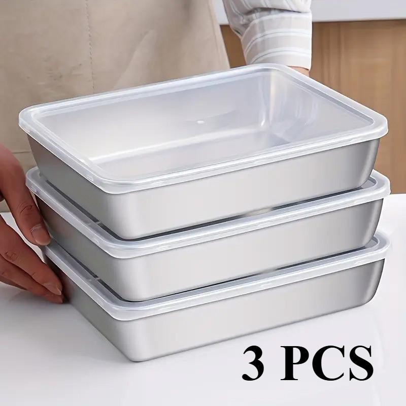 

3PCS Stainless Steel Food Containers, Kitchen Accessories with Lids, Leak-Proof, Stackable, Fits Knives, For Kitchen & Camping