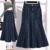 DIMANAF 2026 Herbst Neu Große Größen Damen High Waist Denim Fischschwanz Rock Elastischer Bund Lässiger Langer Rock