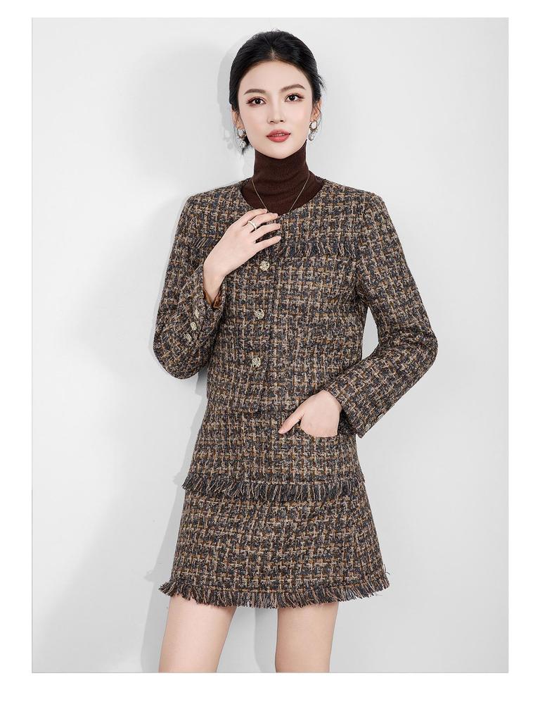 Nanyou Elegant Tweed Wool Jacket & Skirt Set