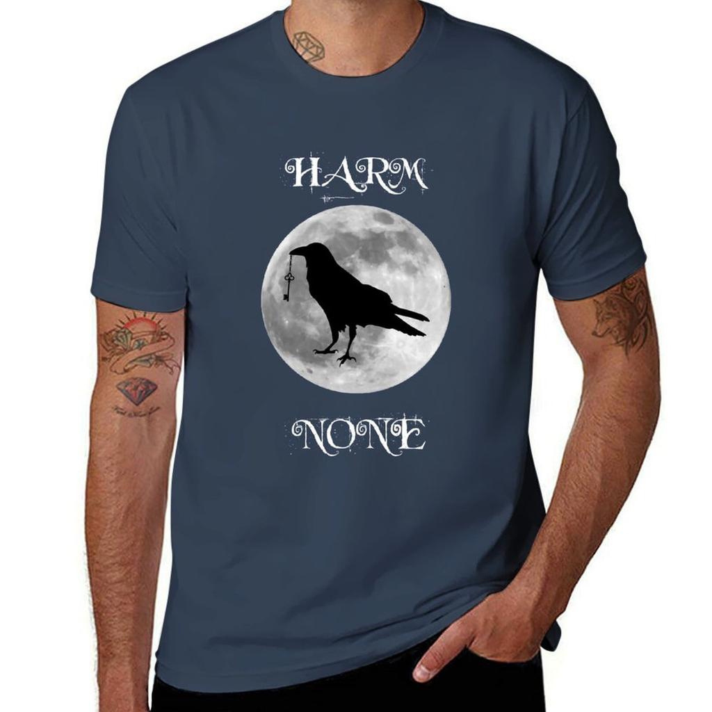 Wiccan Moon Raven Harm None T-Shirt t shirt man casual t shirt man luxury t shirts for man cotton funny T-Shirt
