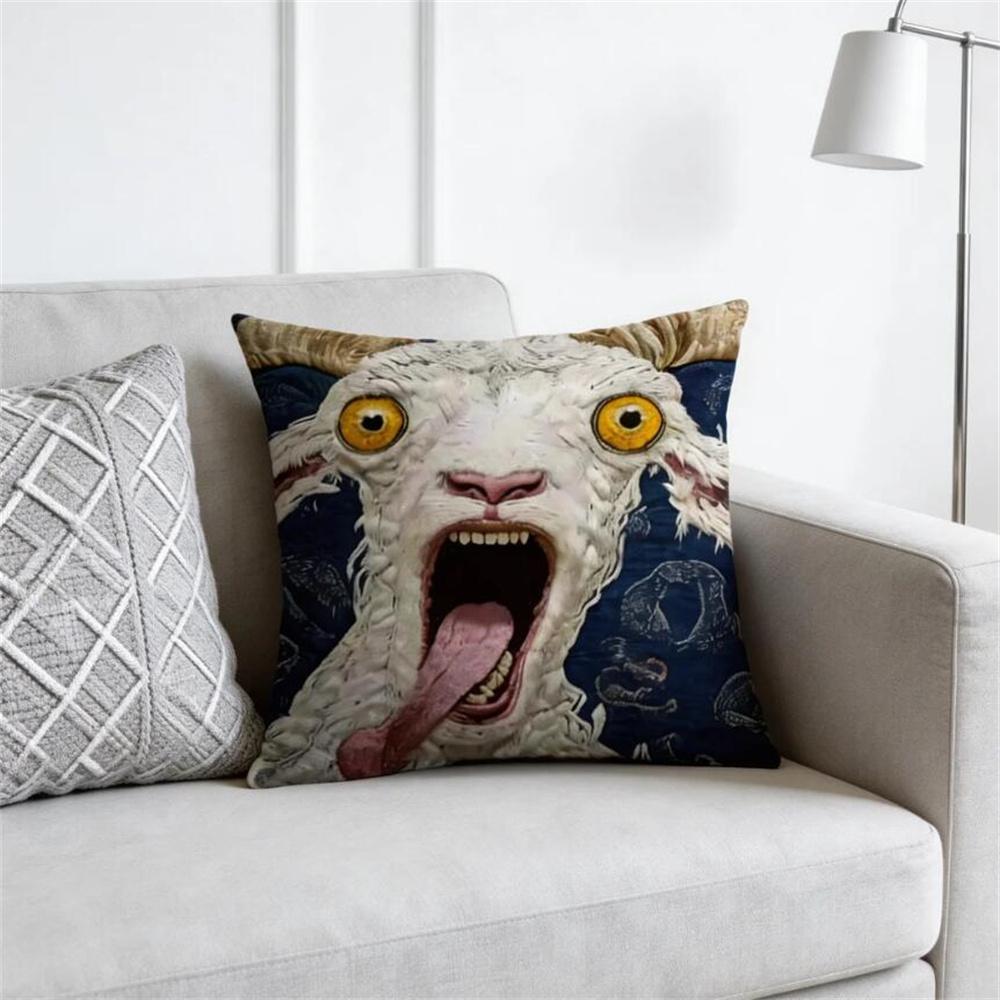 Spooky Goat Face 2D Cushion Cover For Pillow Sofa Printing Decoration Room Home Office Coffee Shop Car Nordic Simplicity