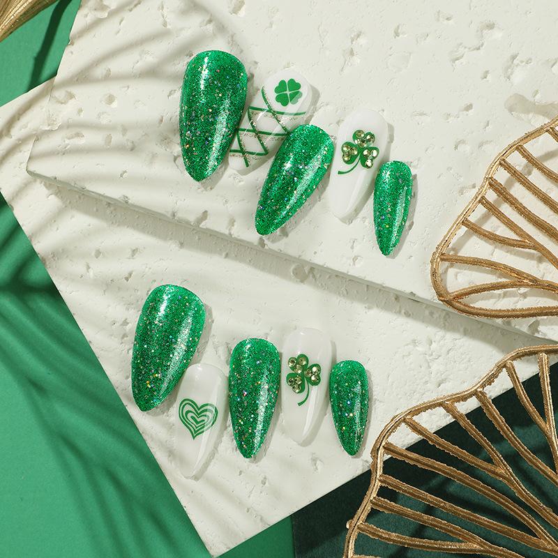 Pastiglie per Unghie St. San Patrizio Verde Quadrifoglio Glitter Amore Unghie Finte Unghie Rimovibili