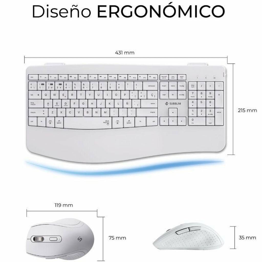 Keyboard and Mouse Subblim SUBKBC-DCOPW1 White Spanish Spanish Qwerty QWERTY