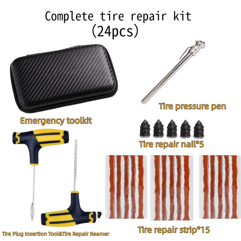 Universal Portable Tyre Repair Kit With Storage Bag Tyre Pressure Gauge Pen Plug Tools For Car Motorcycle Bike Emergency Repair