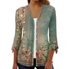 Women's Fashion Loose Casual Printed Seven-Part Sleeve Button Down Blouse Cardigan Top