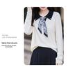 Women's French Polo Collar Knit Shirt with Scarf, Color Block Long Sleeve Autumn Sweater