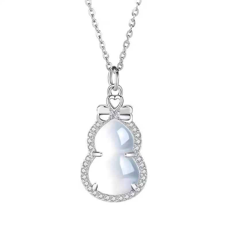 Neues chinesisches Stil Silber Jade Bogen Kürbis Halskette mit Imitation Achat Anhänger für Damen