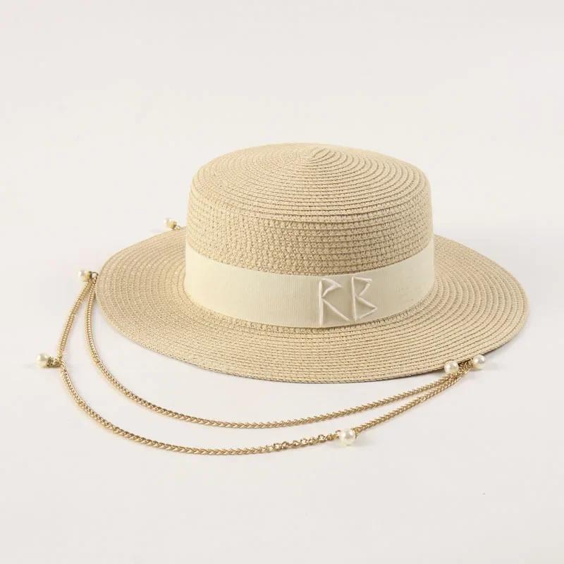Zomer Strooien Hoeden voor Dames Lint Decoratie Elegante Dames Feestjurk Hoeden Reizen Strand Zon Hoed Chapeau Femme