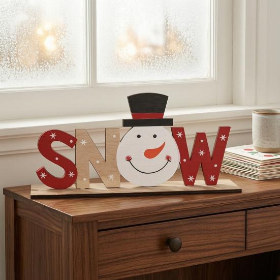 Christmas Table Decorations Wooden Sign, XMAS SNOW NOEL Tabletop Sign with Noel Base, Hollow Letter Centerpiece for Xmas Party Decor Holiday