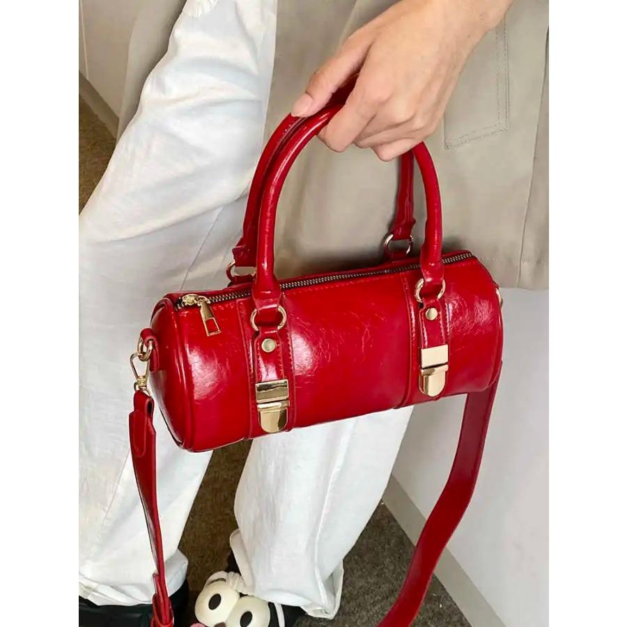 Borse a Mano Vintage in Pelle Oleata a Forma di Barile da Donna Borse a Spalla con Cerniera Texturizzate di Alta Gamma Borsa a Tracolla da Pendolare da Donna