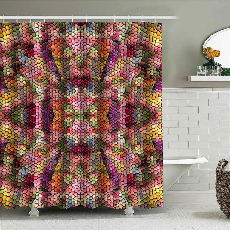 Mosaic Shower Curtain Colorful Bath Linen Decor With Modern Pattern For Bathroom Decoration Multicolor Mosaic Design Waterproof
