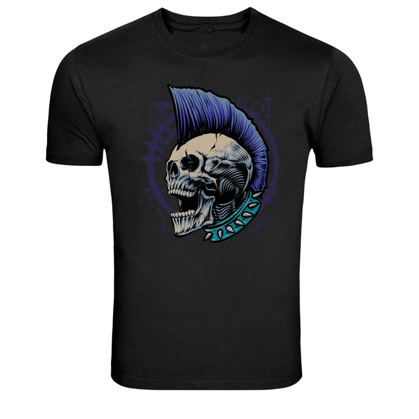 Punk Skull Mohawk Rebel Graphic T Shirt Rock Style Tee 2XL
