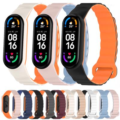 Silicone Magnetic Strap For Xiaomi Mi Band 7 6 5 4 3 Sports Bicolor Loop Bracelet Band For Mi Band 6 5 Blet For Mi Band 5 Correa