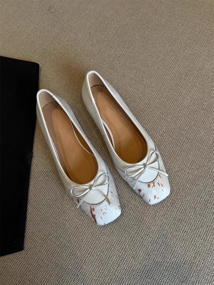 

Soft leather version~ French gentle light mouth bow flat-soled small single shoes, women s square horse hair ballet shoes 39