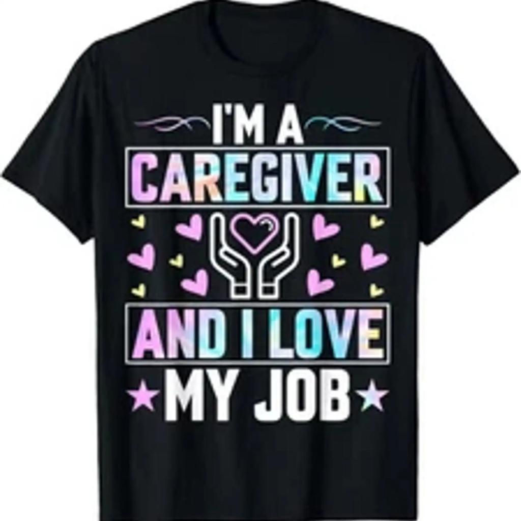 Funny Im A Caregiver Love My Job Nurse T Shirt Retro Suitable For Me Vintage Comfortable Casual Slightly