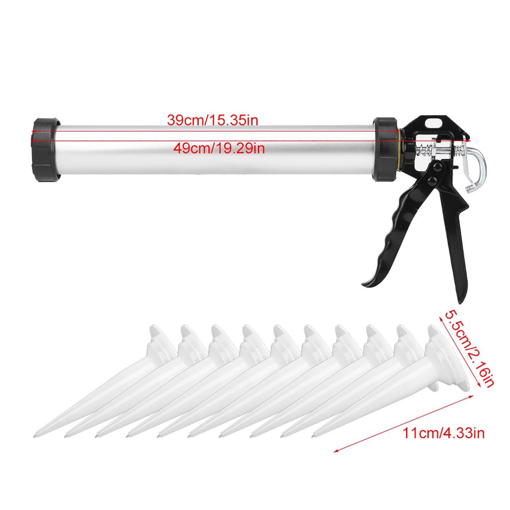 1pc Aluminum Tube Silicone Caulking Gun 600ml Caulk Tool with 10 Nozzles