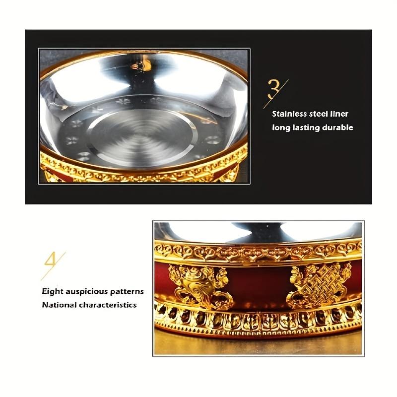 Buddhism Stainless Steel Resin Fruit Dish Auspicious Sculpture Fruit Plate 24 CM Buddhist Altars Food Tray Desktop Indoor Home D