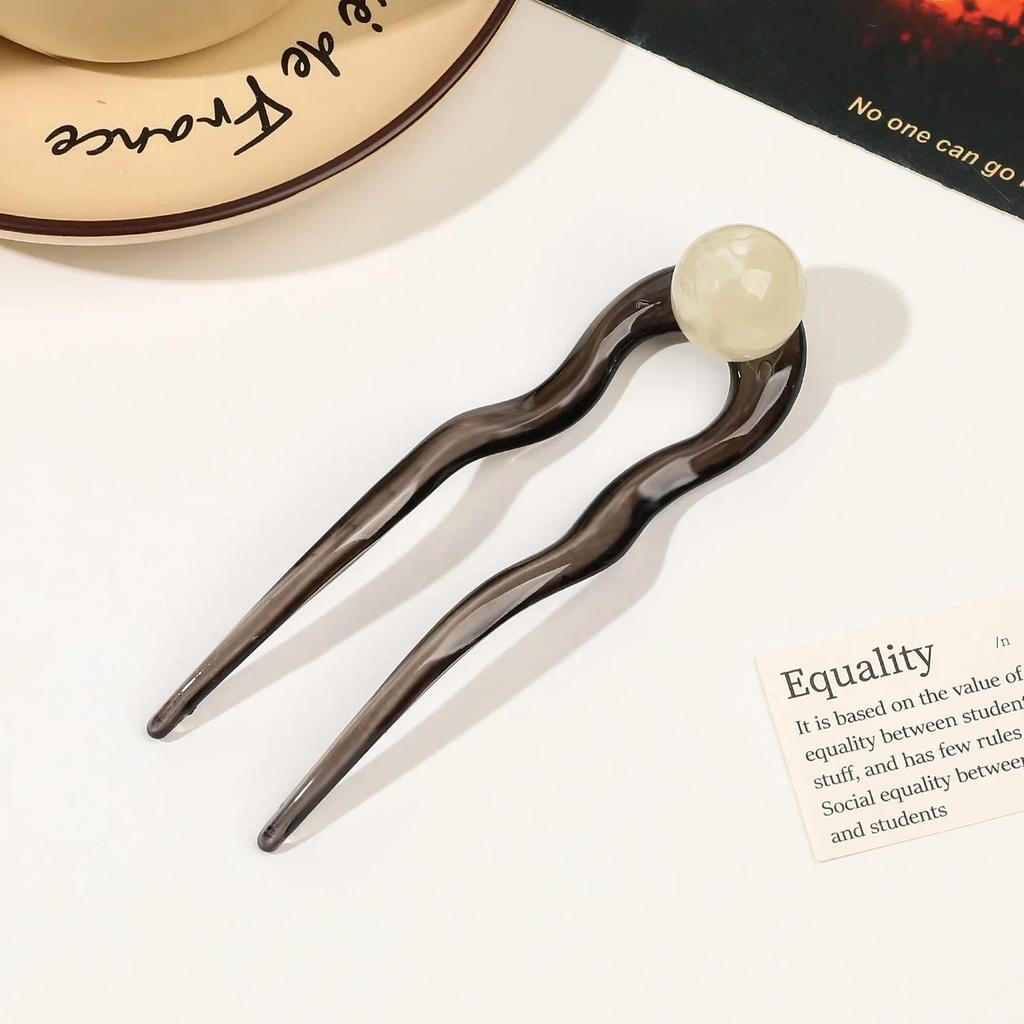 U-shaped Acetic Acid Hairpin Simple Beads Hair Stick Women Girls Colored U-Shaped Irregular Hairpin Jewelry Styling  Accessories