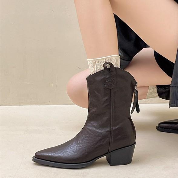 Retro pointed thick heel short boots women's fashion 2025 new autumn and winter design western cowboy boots thin boots
