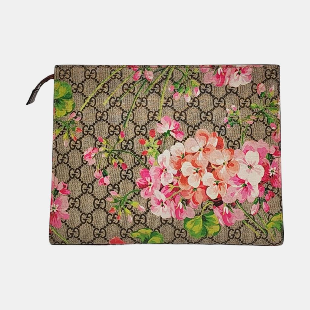 [Pre-Owned] GG Blooms Logo Canvas And Leather Clutch Bag Large - Excellent #1I66GO2