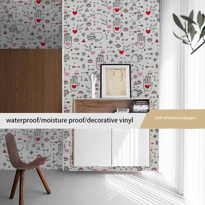 Self-adhesive Cartoon Stars Checkered Bedroom Wallpaper Wall Sticker PVC Desktop Wardrobe Furniture Decor Sticker
