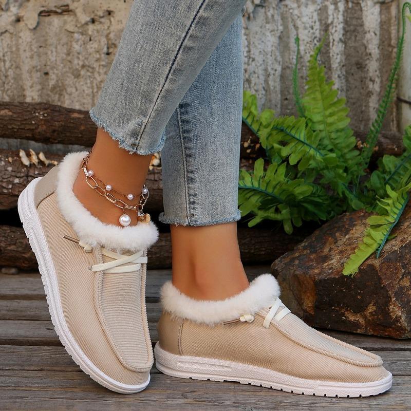 Fashion Women's Plush Lined Snow Boots 2024 Fashion Trend Comfortable Slip-On Plush Canvas Shoes Warm and Comfortable