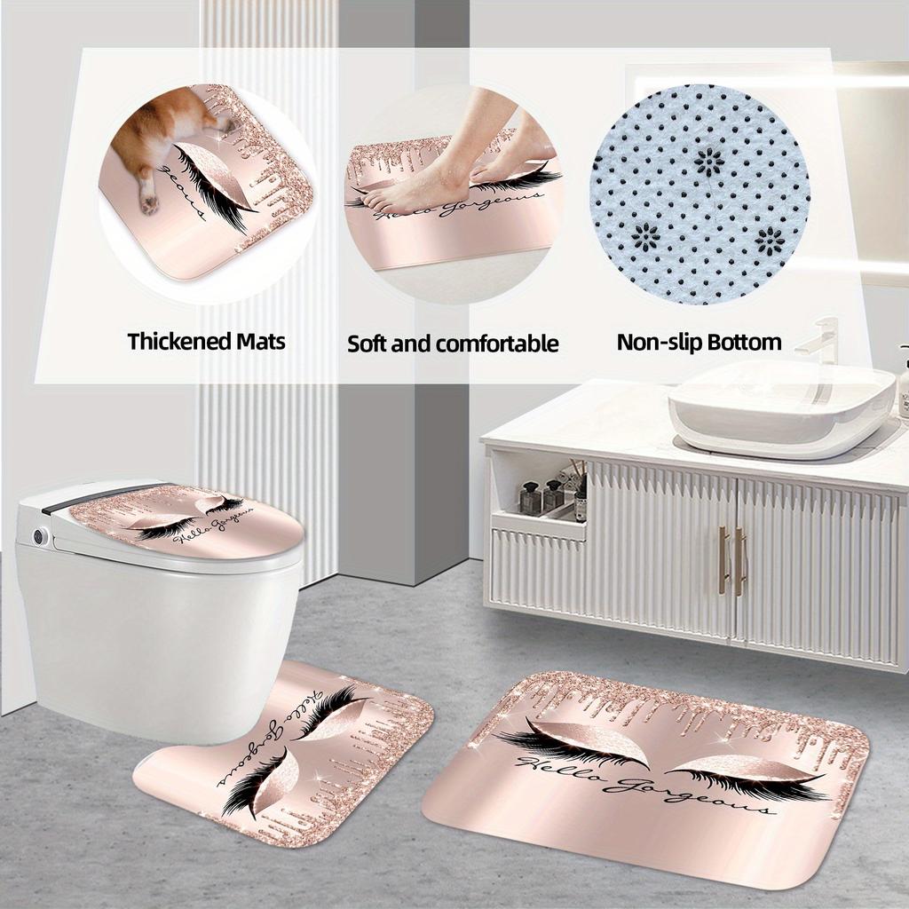 Nunoshin 3Pcs Modern Minimalist Bathroom Set: Non-Slip, Solid Color Toilet Mat, U-Shape Rug & Lid Cover - Perfect For Home Decor