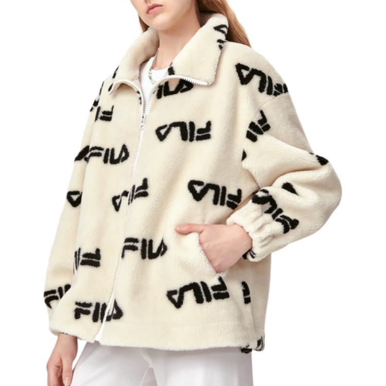 FILA Fleece Sports Stand Collar Jacket Women outerwear Off-White F11W149510FIV