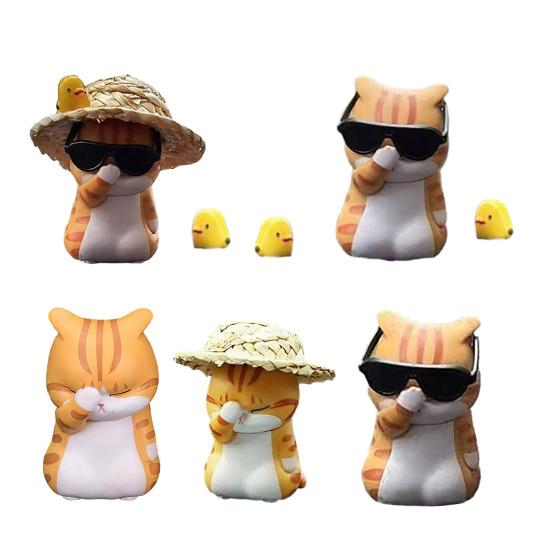 Mini Cat Figurines Car Dashboard Decoration Cute Cat Car Interior Accessories for Home Office Desk Automotive Decor