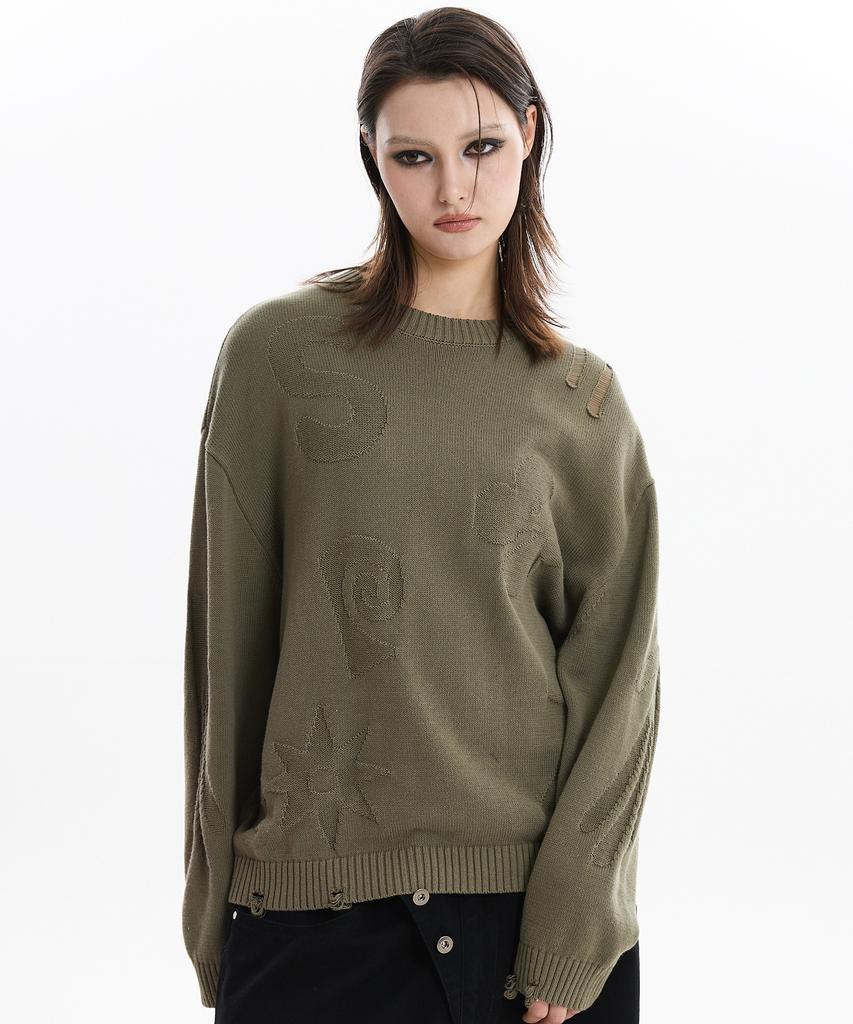 HOODHOOD Star Boy Damaged Reverse Knit Khaki