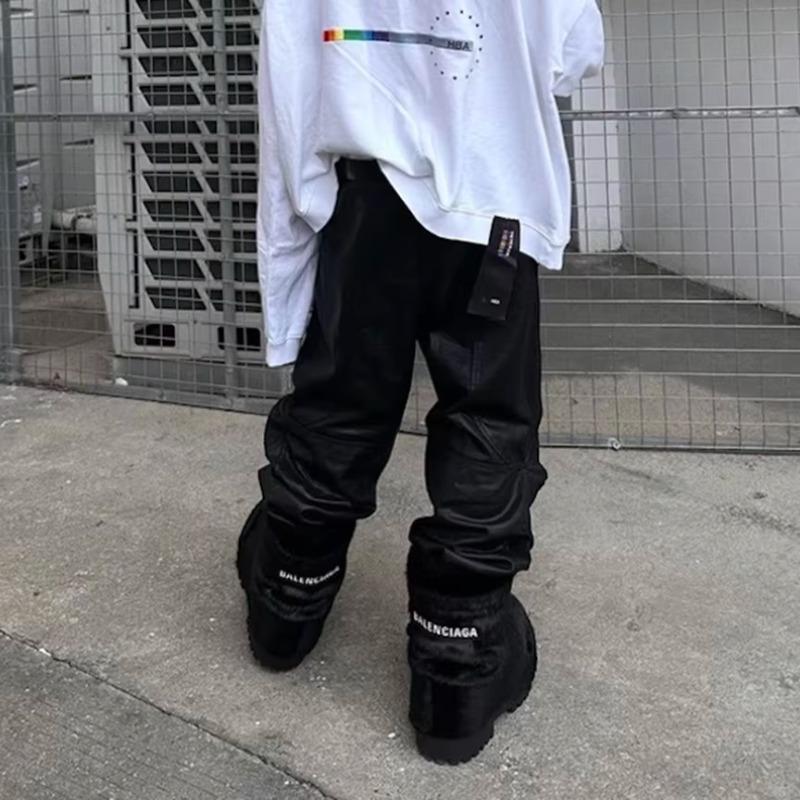 FlowStreet Vintage Cerato Nero Gamba Larga Larghi Pantaloni Cargo da Uomo Streetwear Cleanfit Pieghettati Casual Tuta Larga Pantaloni Larghi