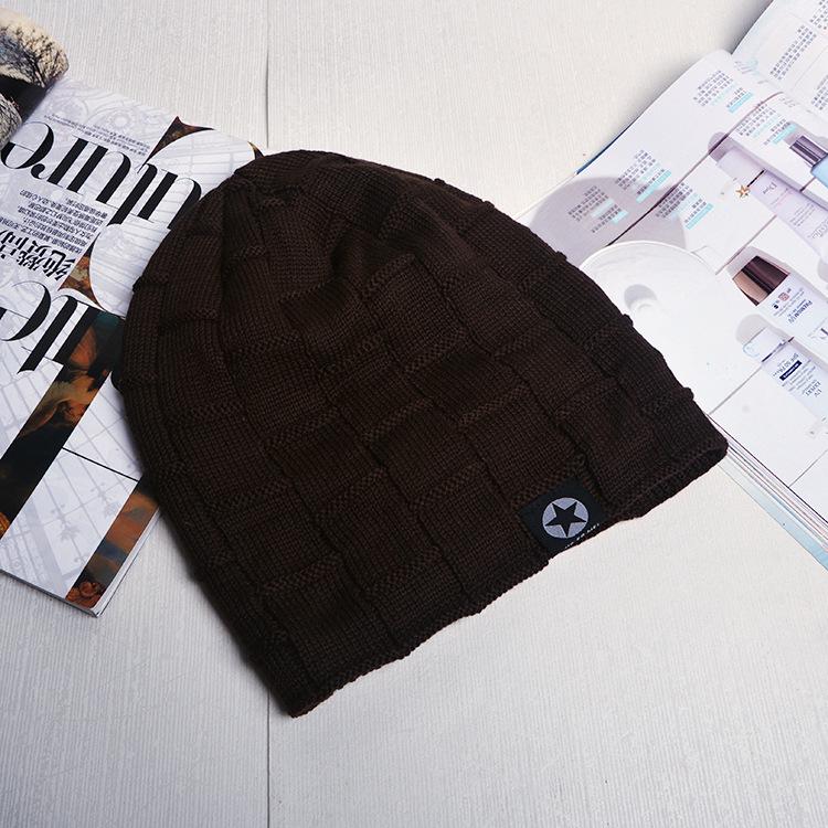 Wind autumn and winter velvet warm knitted cold hat outdoor cycling hip hop trendy sticker label fashion bag head wool hat