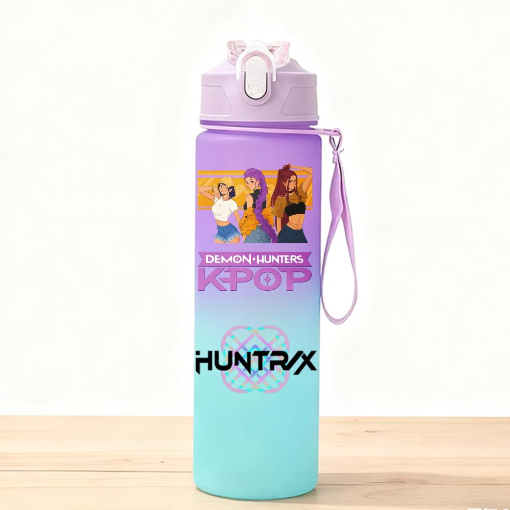 750ML KPop Demon Hunters Sport Water Bottle Adorable Cartoon Anime Plastic Cup Portable Cold Drink Box designed for Children Children