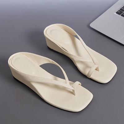Slippers Women's 2026 Summer New Slope Heel Thick Bottom Solid Color Outer Wear Beach Slippers Fashion High Sense Sandals Women