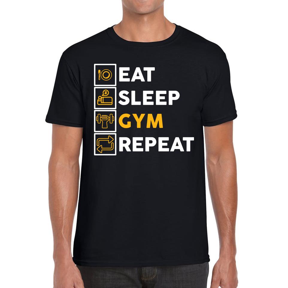 Eat Sleep Gym Repeat Funny Workout Unisex Mens T Shirt Womens Tops Tees S